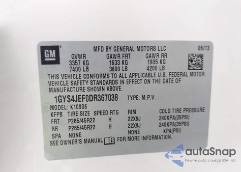 2013 Cadillac Escalade Esv Premium из США, поврежденный, VIN 1GYS4JEF0DR367038